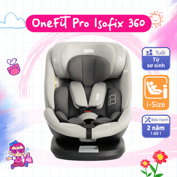 Ghế ngồi ô tô Animo Onefit Pro Isofix 360 (40-150cm, i-size, HB338, Harbor Gray)