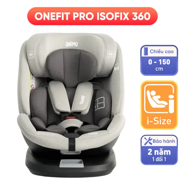 Ghế ngồi ô tô Animo Onefit Pro Isofix 360 (40-150cm, i-size, HB338, Harbor Gray)