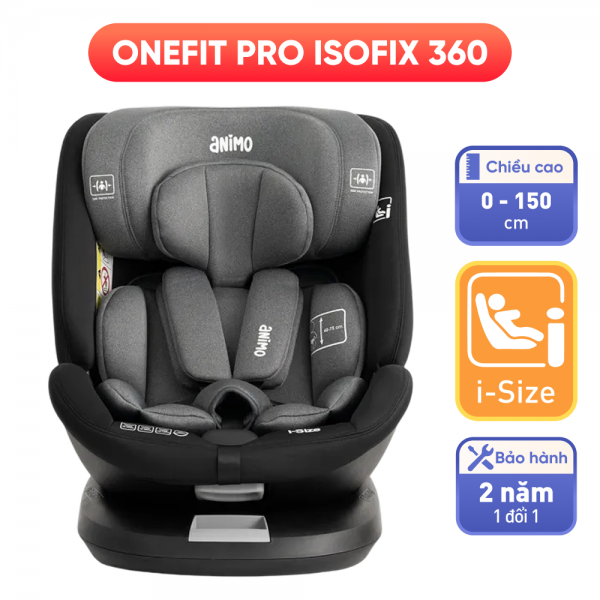 Ghế ngồi &ocirc; t&ocirc; Animo Onefit Pro Isofix 360 (40-150cm, i-size, HB338, Iron Gray)