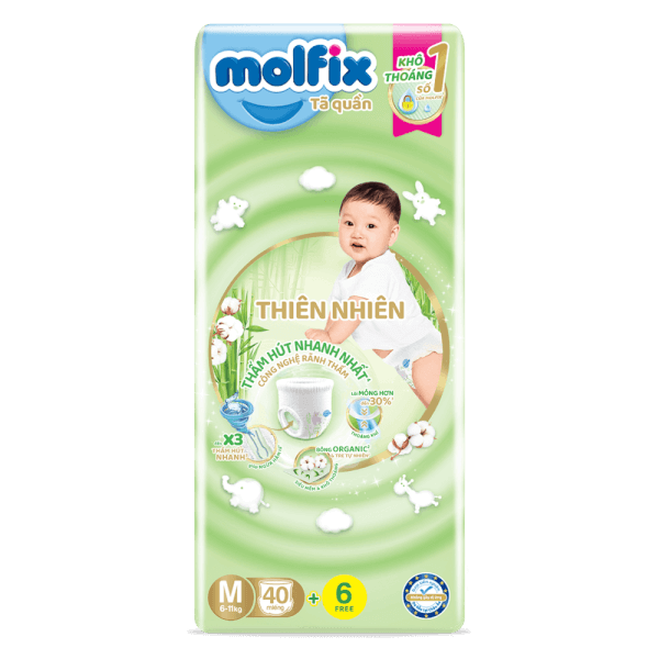 Combo 3 Bỉm tã quần thiên nhiên Molfix Jumbo (M, 40 miếng)