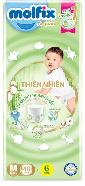 Bỉm tã quần thiên nhiên Molfix Jumbo (M, 40 miếng)