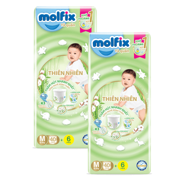 Combo 2 Bỉm tã quần thiên nhiên Molfix Jumbo (M, 40 miếng)