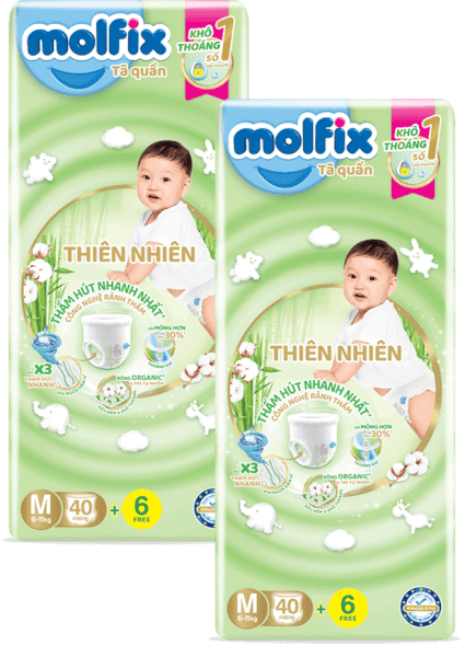 Combo 2 Bỉm tã quần thiên nhiên Molfix Jumbo (M, 40 miếng)