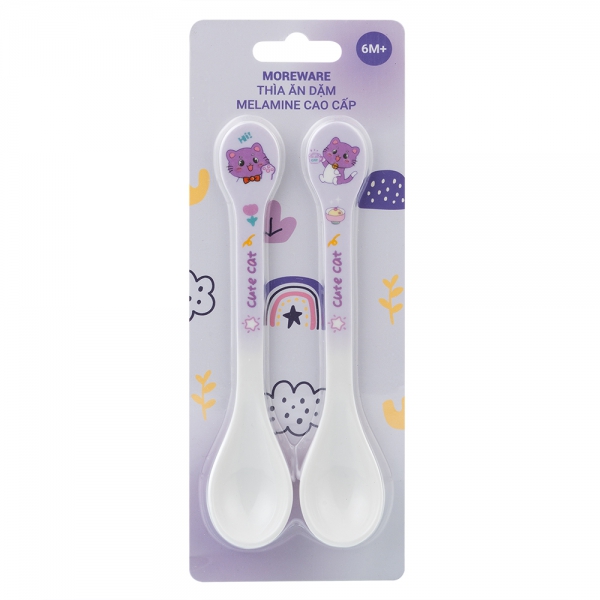 Thìa ăn dặm melamine cao cấp Moreware (2 cái/vỉ, 9013, mèo con)