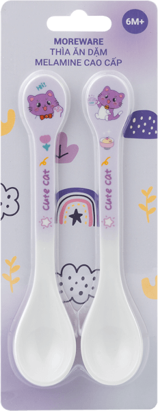 Thìa ăn dặm melamine cao cấp Moreware (2 cái/vỉ, 9013, mèo con)