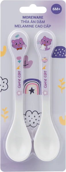 Thìa ăn dặm melamine cao cấp Moreware (2 cái/vỉ, 9013, mèo con)
