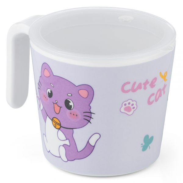 Cốc uống nước có nắp đậy melamine cao cấp Moreware (240ml, 1010, mèo con)