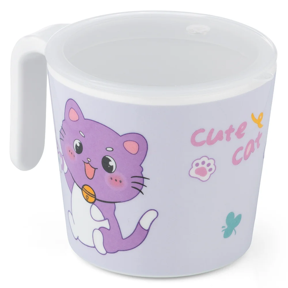 Cốc uống nước có nắp đậy melamine cao cấp Moreware (240ml, 1010, mèo con)