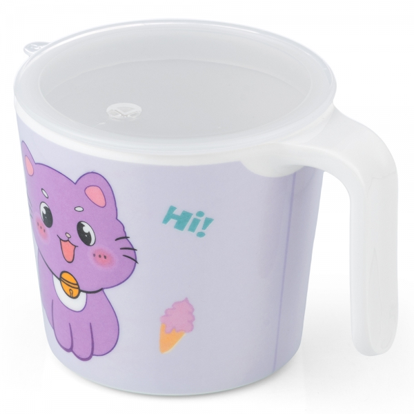 Cốc uống nước có nắp đậy melamine cao cấp Moreware (240ml, 1010, mèo con)