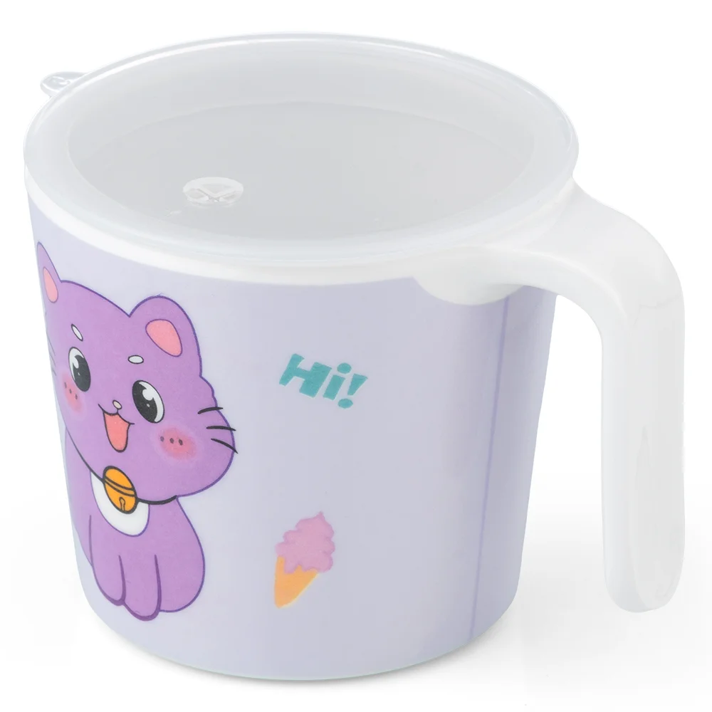 Cốc uống nước có nắp đậy melamine cao cấp Moreware (240ml, 1010, mèo con)