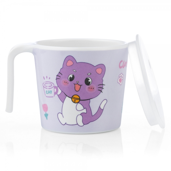 Cốc uống nước có nắp đậy melamine cao cấp Moreware (240ml, 1010, mèo con)
