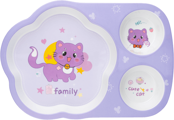 Khay ăn dặm 3 ngăn melamine cao cấp Moreware (W3060, mèo con)