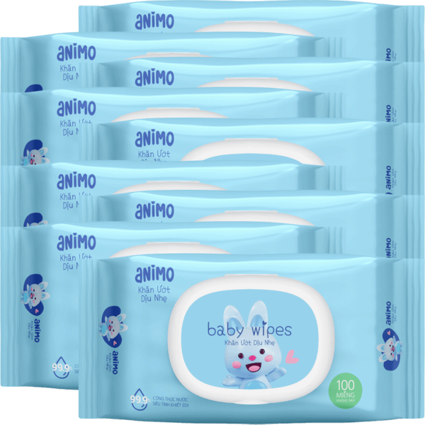 Combo 9 gói Khăn Ướt Dịu Nhẹ Animo không mùi (100 tờ)