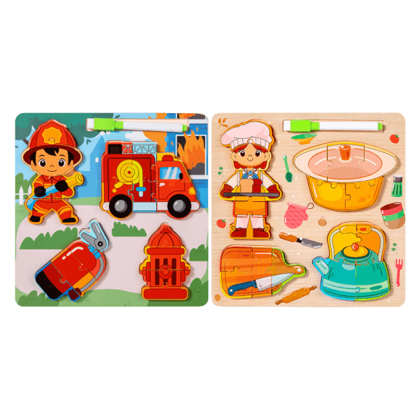 Bộ ghép hình gỗ 2 mặt nghề nghiệp và bảng vẽ kèm bút RFD689291 C508