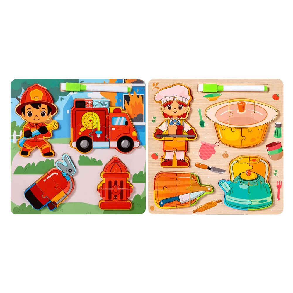 Bộ ghép hình gỗ 2 mặt nghề nghiệp và bảng vẽ kèm bút RFD689291 C508