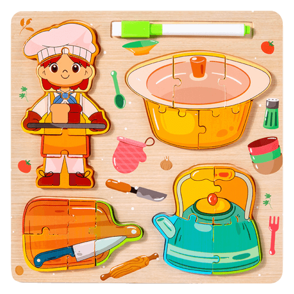 Bộ ghép hình gỗ 2 mặt nghề nghiệp và bảng vẽ kèm bút RFD689291 C508