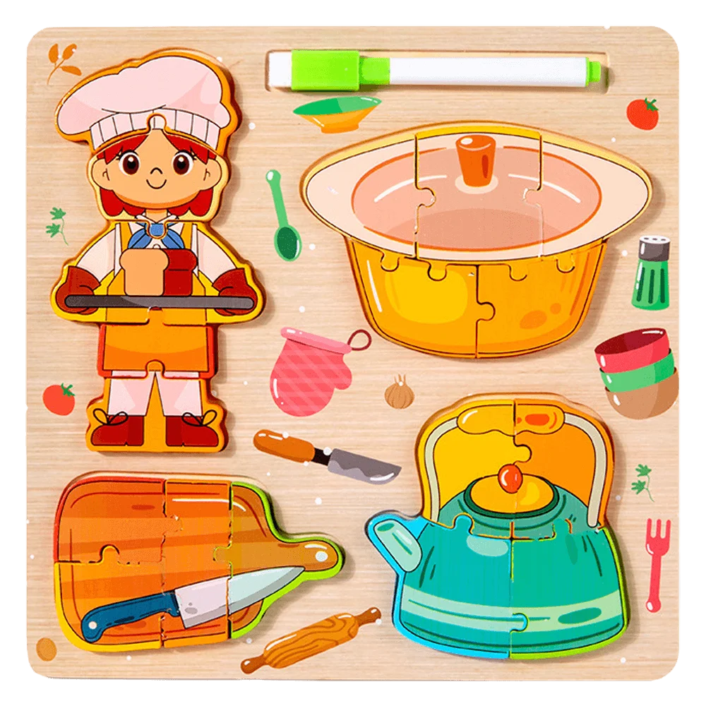 Bộ ghép hình gỗ 2 mặt nghề nghiệp và bảng vẽ kèm bút RFD689291 C508