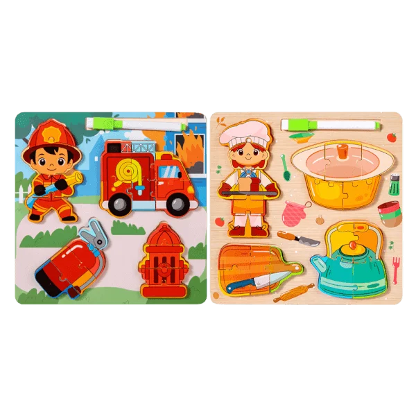 Bộ ghép hình gỗ 2 mặt nghề nghiệp và bảng vẽ kèm bút RFD689291 C508