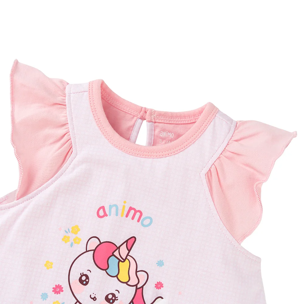 Bodysuit bé gái tam giác bst unicorn Animo VD0825035 (0-9M,Hồng,NN02)