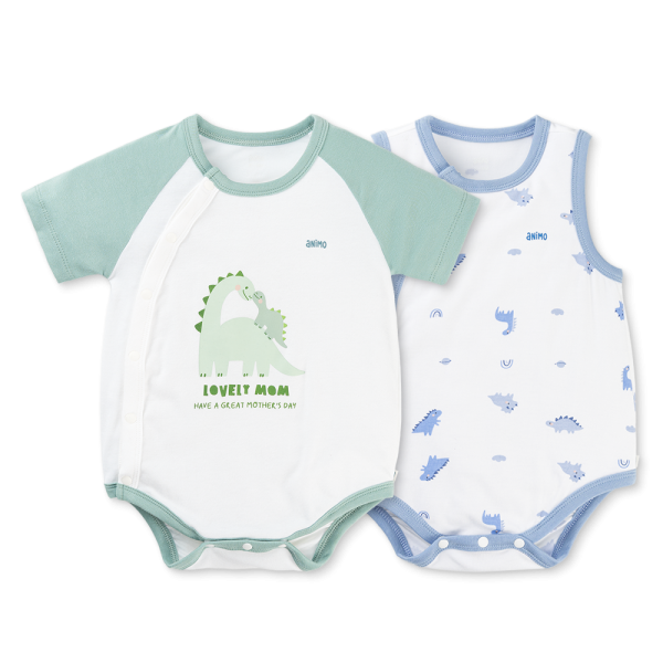 Set 2 Bodysuit kháng khuẩn Modal tam giác Animo VD0825022 (0-9M,Lá-dương,DD06)