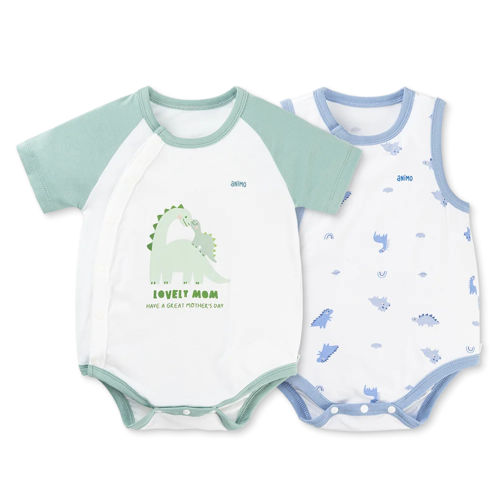 Set 2 Bodysuit kháng khuẩn Modal tam giác Animo VD0825022 (0-9M,Lá-dương,DD06)