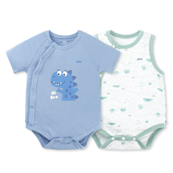 Set 2 Bodysuit kháng khuẩn Modal tam giác Animo VD0825021 (0-9M,Lá-dương,DD06)