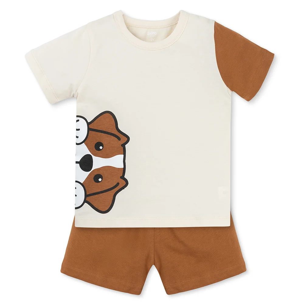Bộ bé trai ngắn Animo Easy HN0925072 (1-4Y,Kem-nâu, NN02)