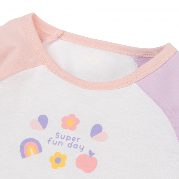 Bộ bé gái dài Animo Easy TX1225051 (1-4Y,Trắng-hồng-tím,TT01)