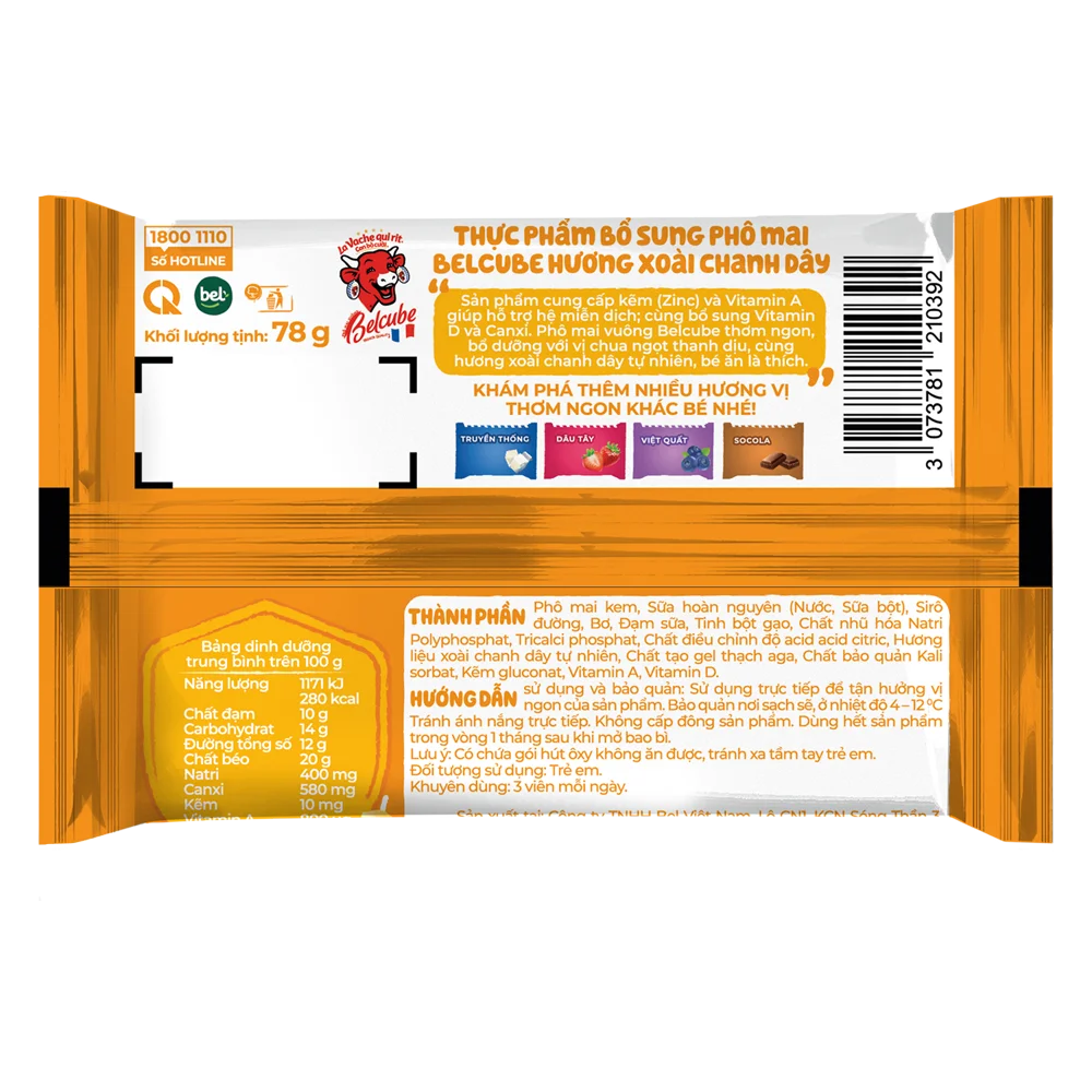 Phô mai BelCube hương xoài chanh dây 78g