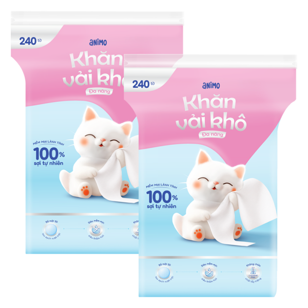 Combo 2 Khăn vải khô đa năng Animo (240 tờ)