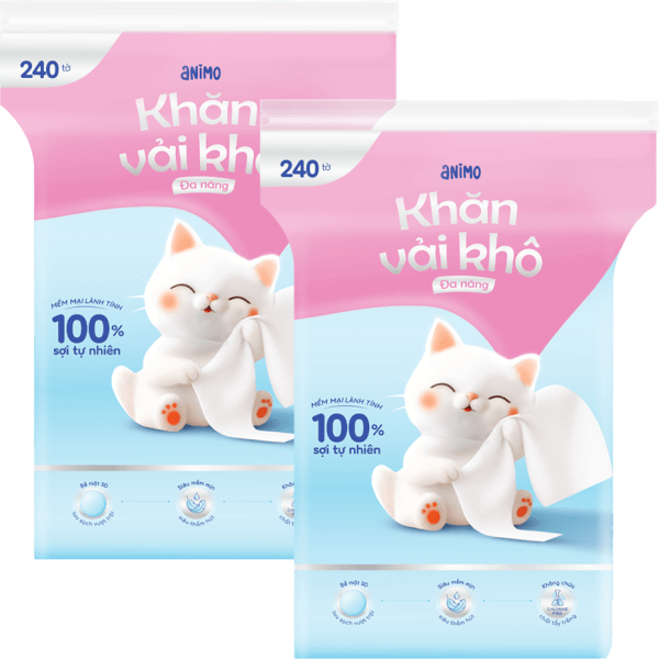 Combo 2 Khăn vải khô đa năng Animo (240 tờ)