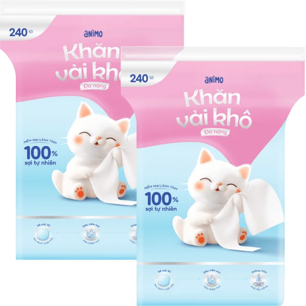Combo 2 Khăn vải khô đa năng Animo (240 tờ)