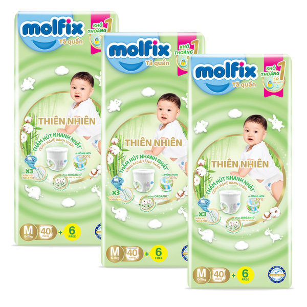 Combo 3 Bỉm tã quần thiên nhiên Molfix Jumbo (M, 40 miếng)