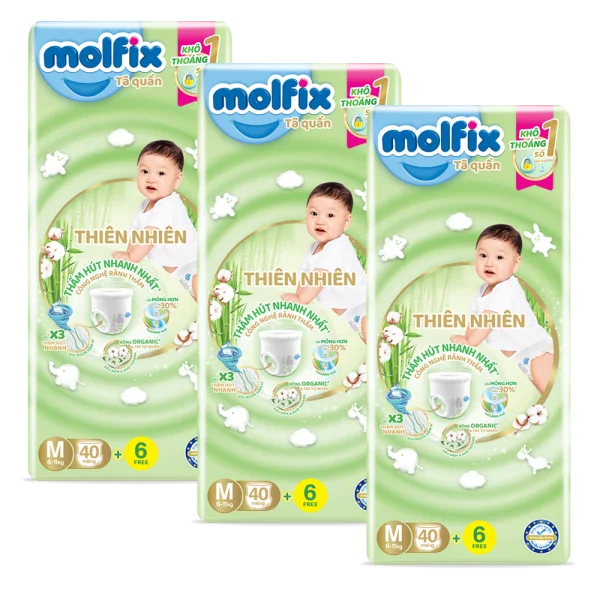 Combo 3 Bỉm tã quần thiên nhiên Molfix Jumbo (M, 40 miếng)