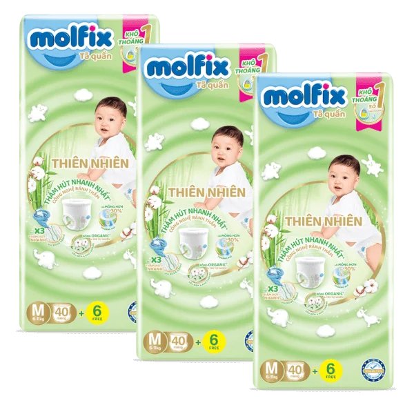 Combo 3 Bỉm tã quần thiên nhiên Molfix Jumbo (M, 40 miếng)