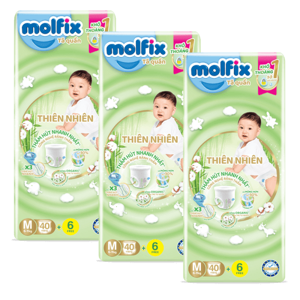 Combo 3 Bỉm tã quần thiên nhiên Molfix Jumbo (M, 40 miếng)