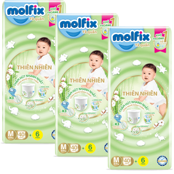 Combo 3 Bỉm tã quần thiên nhiên Molfix Jumbo (M, 40 miếng)