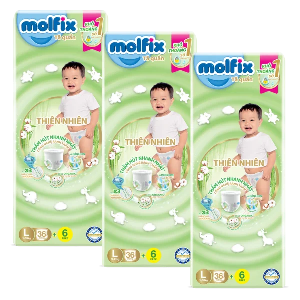 Combo 3 Bỉm tã quần thiên nhiên Molfix Jumbo (L, 36 miếng)