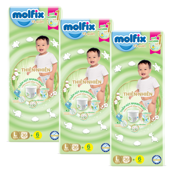 Combo 3 Bỉm tã quần thiên nhiên Molfix Jumbo (L, 36 miếng)