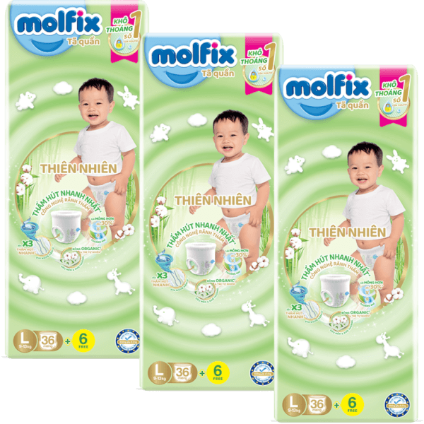 Combo 3 Bỉm tã quần thiên nhiên Molfix Jumbo (L, 36 miếng)