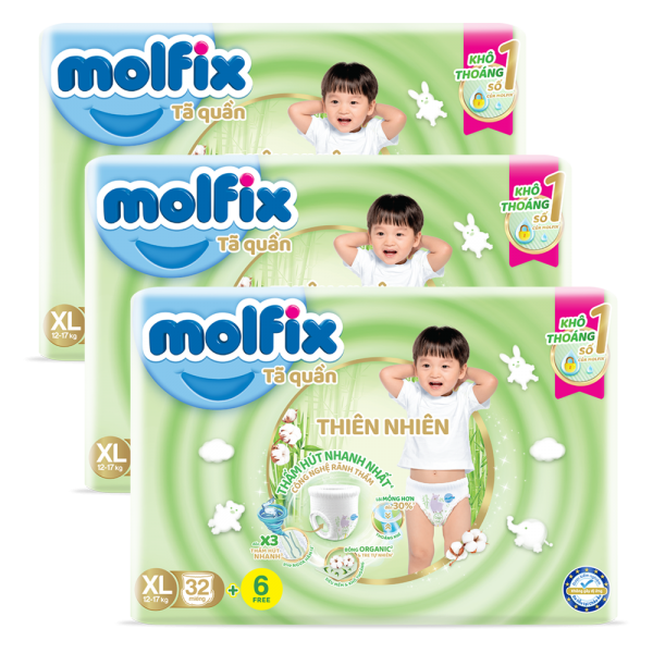 Combo 3 Bỉm tã quần thiên nhiên Molfix Jumbo (XL, 32 miếng)