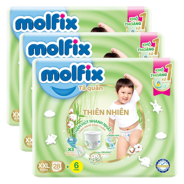 Combo 3 Bỉm tã quần thiên nhiên Molfix Jumbo (XXL, 28 miếng)