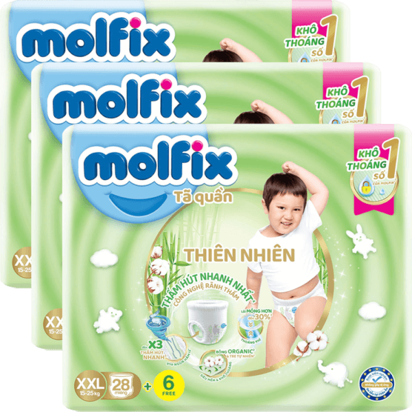 Combo 3 Bỉm tã quần thiên nhiên Molfix Jumbo (XXL, 28 miếng)