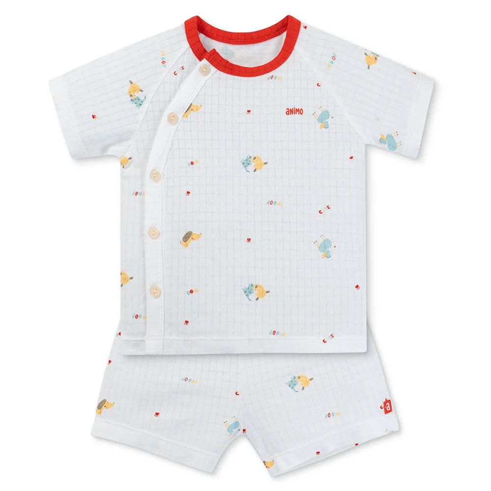 Set 2 bộ rayon chống muỗi ngắn Animo VD1125034 (0-24M, Trắng-đỏ, TT06)