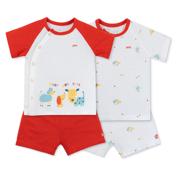 Set 2 bộ rayon chống muỗi ngắn Animo VD1125034 (0-24M, Trắng-đỏ, TT06)