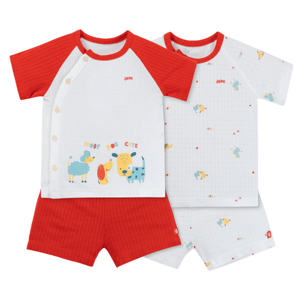 Set 2 bộ rayon chống muỗi ngắn Animo VD1125034 (0-24M, Trắng-đỏ, TT06)