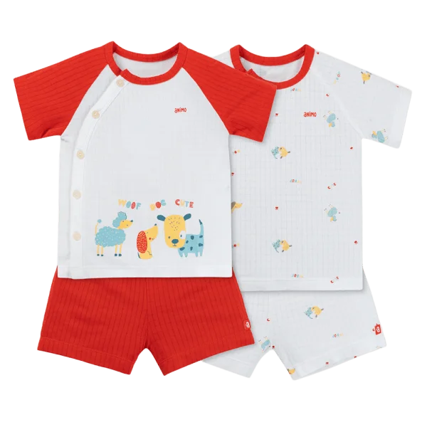 Set 2 bộ rayon chống muỗi ngắn Animo VD1125034 (0-24M, Trắng-đỏ, TT06)