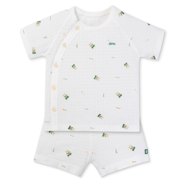 Set 2 bộ rayon chống muỗi ngắn Animo VD1125033 (0-24M, Trắng-xanh lá đậm, TT06)