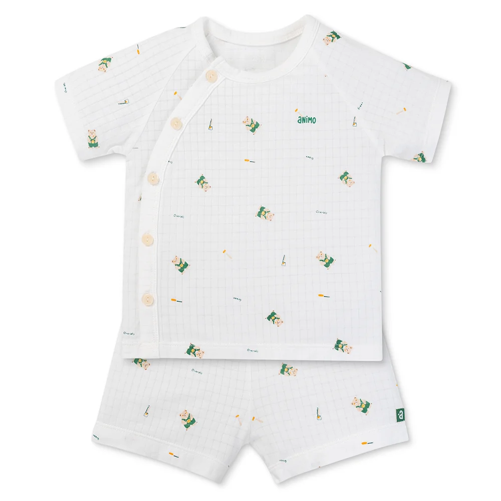 Set 2 bộ rayon chống muỗi ngắn Animo VD1125033 (0-24M, Trắng-xanh lá đậm, TT06)