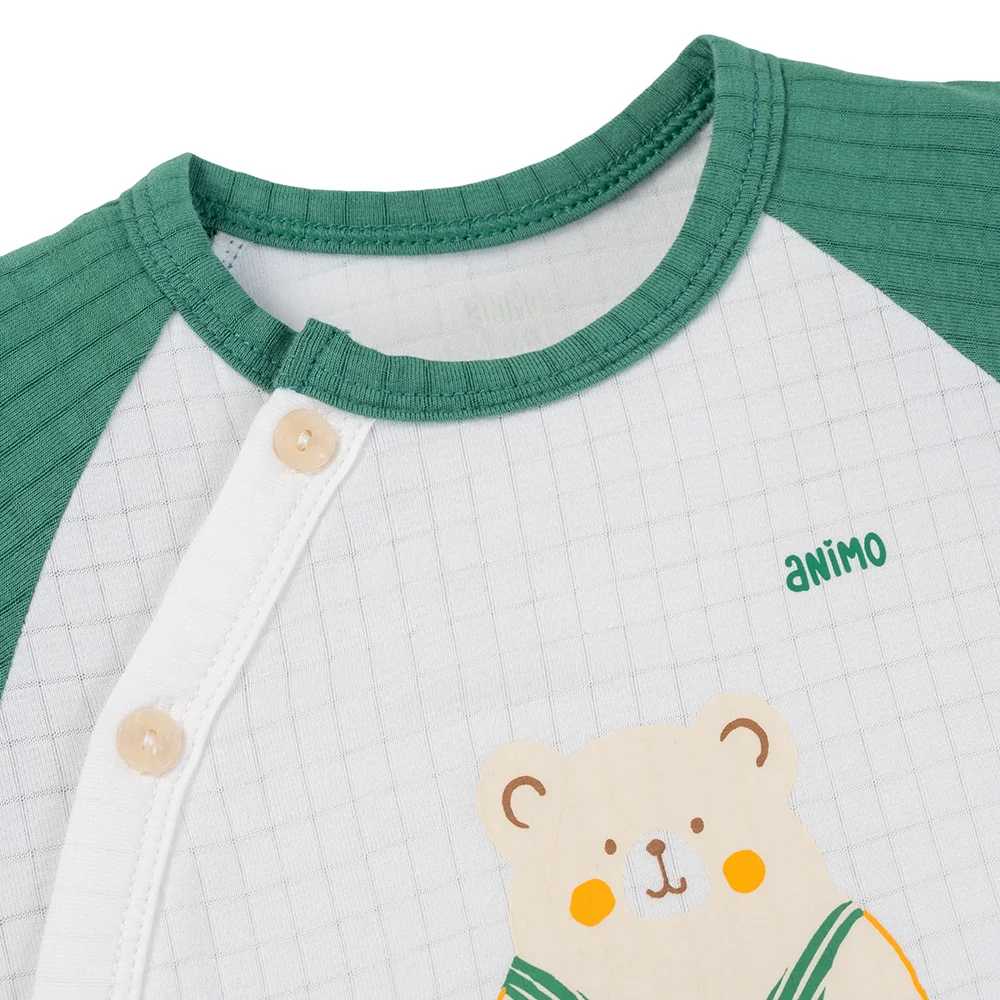 Set 2 bộ rayon chống muỗi ngắn Animo VD1125033 (0-24M, Trắng-xanh lá đậm, TT06)